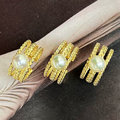 Gold Akoya Pearl Weaving Open Ring — Modern Luxury